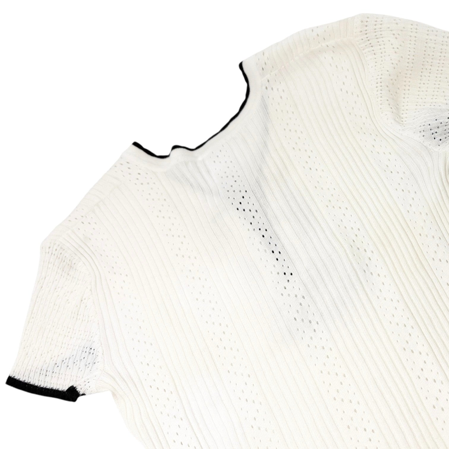 CHANEL Vintage 05C CC Logo Ribbed Knit Ribbon T-shirts Top #38 White Black