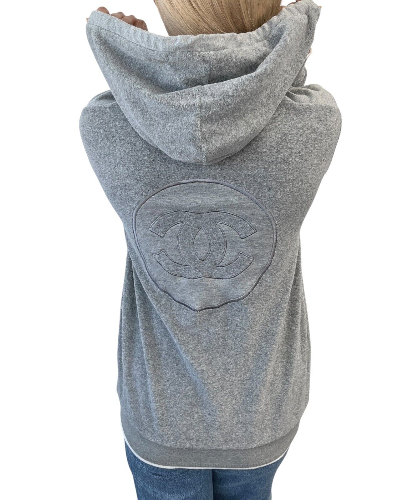 CHANEL Sport Vintage 09C CC Logo Zipped Hoodie #40 Jacket Terry Cloth Gray