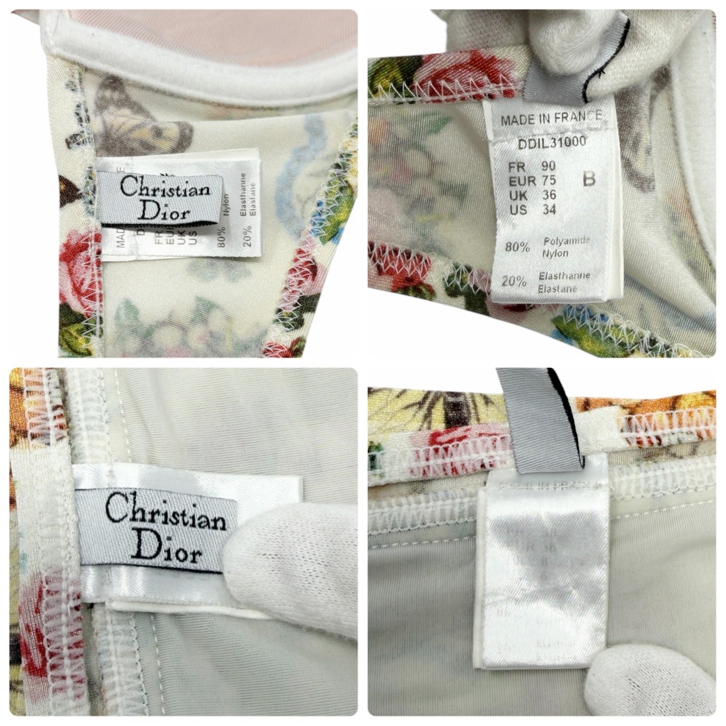 Christian Dior Vintage D-Charm Flower Bikini Swimwear Multicolor White 106951