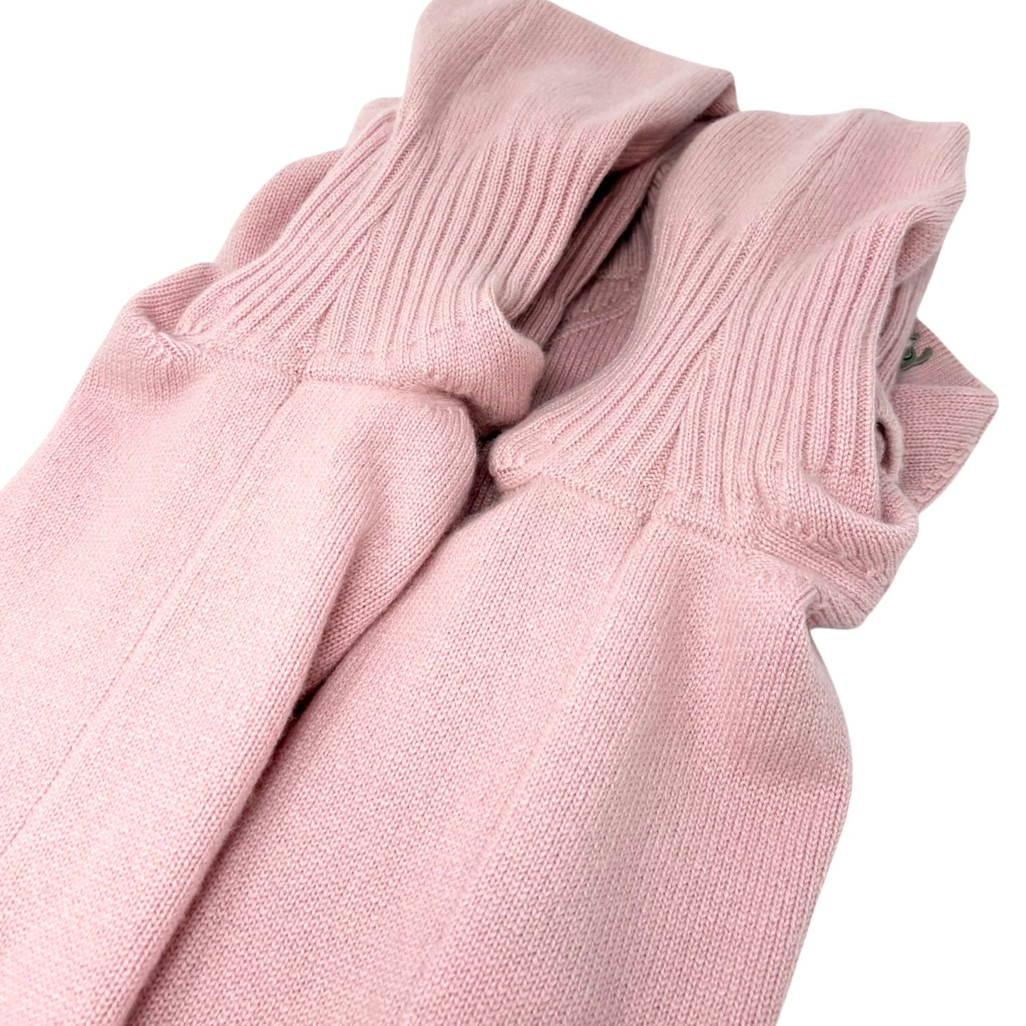 CHANEL Vintage CC Logo Turnlock Cashmere Ribbed Sweater Top #36 Pink 902225