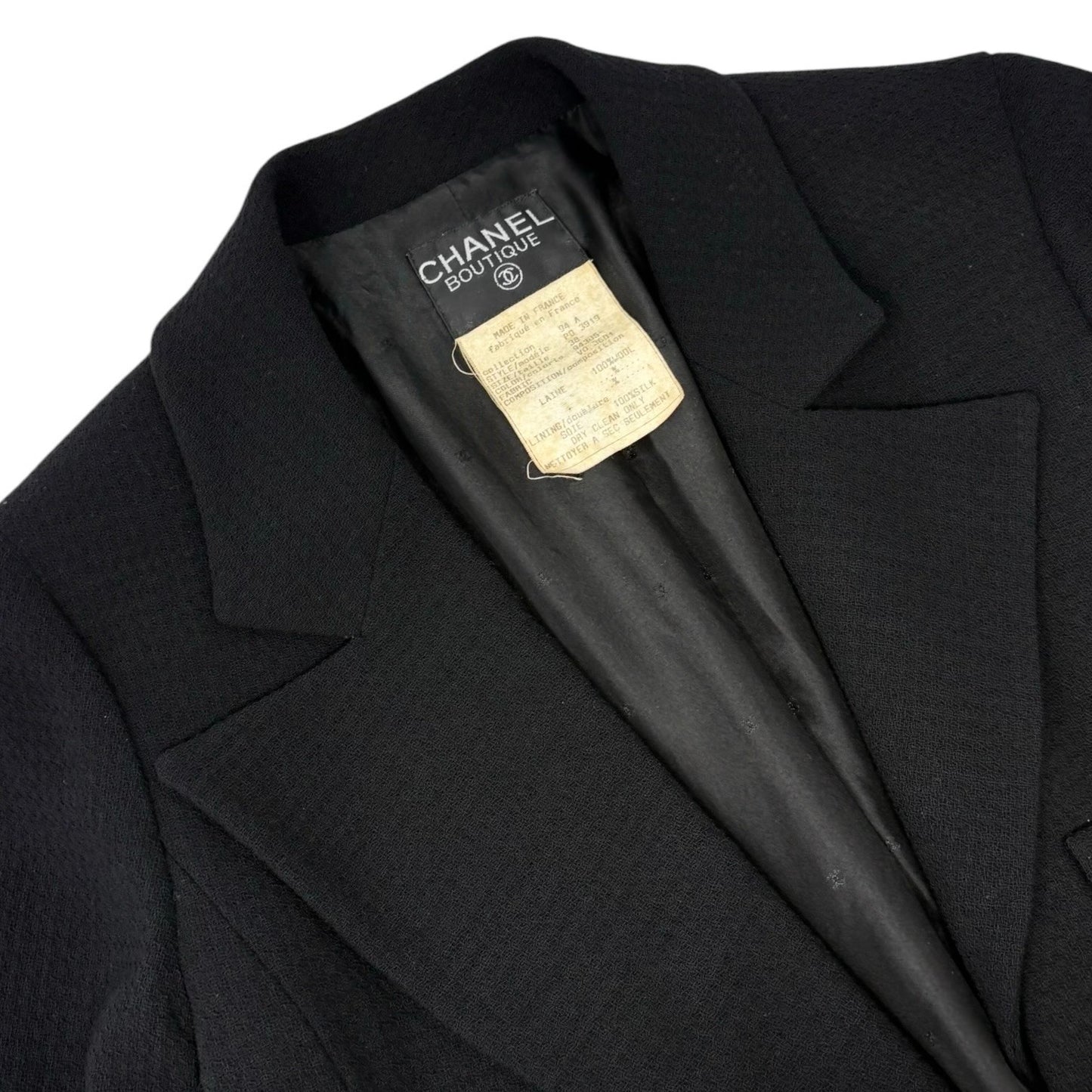 CHANEL Vintage 94A CC Logo Button Blazer Jacket #38 Black Gold Wool 902231