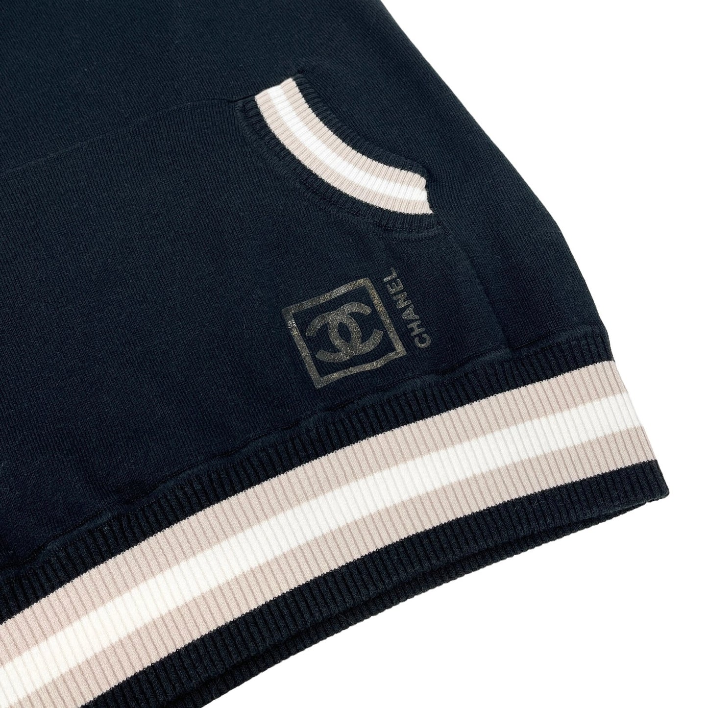 CHANEL Sport Vintage 08P CC Mark Logo Knit Tank Top #38 Black Cotton Rank AB