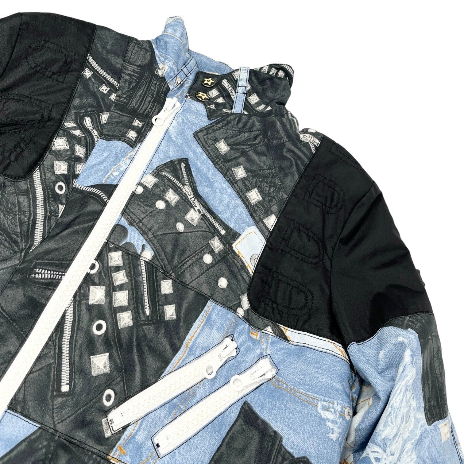 Christian Dior Vintage 2004 Logo Puffer Jacket Zip #44 Black Blue White Pocket