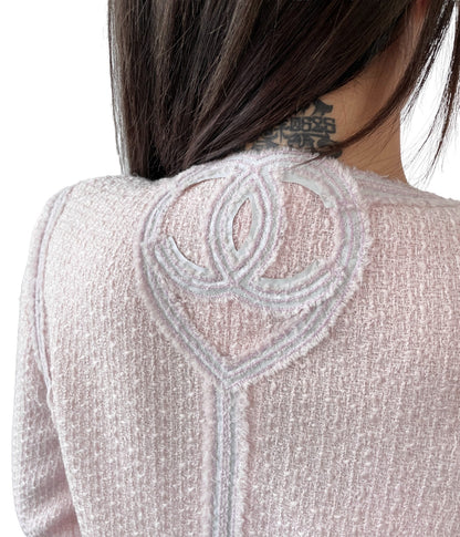 CHANEL Vintage 09C CC Heart Logo Button Tweed Jacket #40 Pink Wool 902900