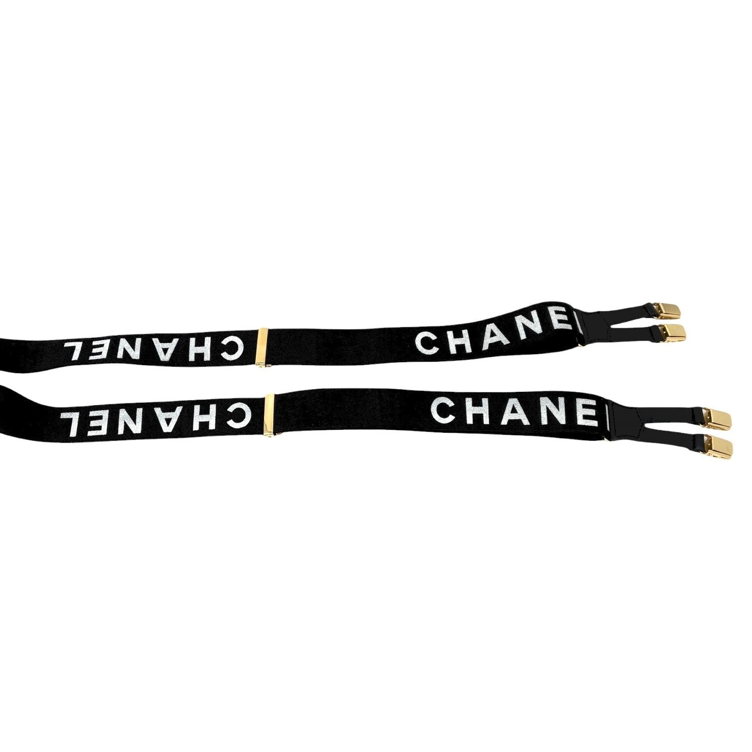 CHANEL Vintage 1994 CC Logo Letter Suspender Belt Black White Cotton Leather
