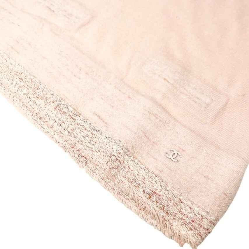 CHANEL Vintage 05C CC Mark Logo Knit T-shirt Top #36 Pink Cashmere Tweed RankAB