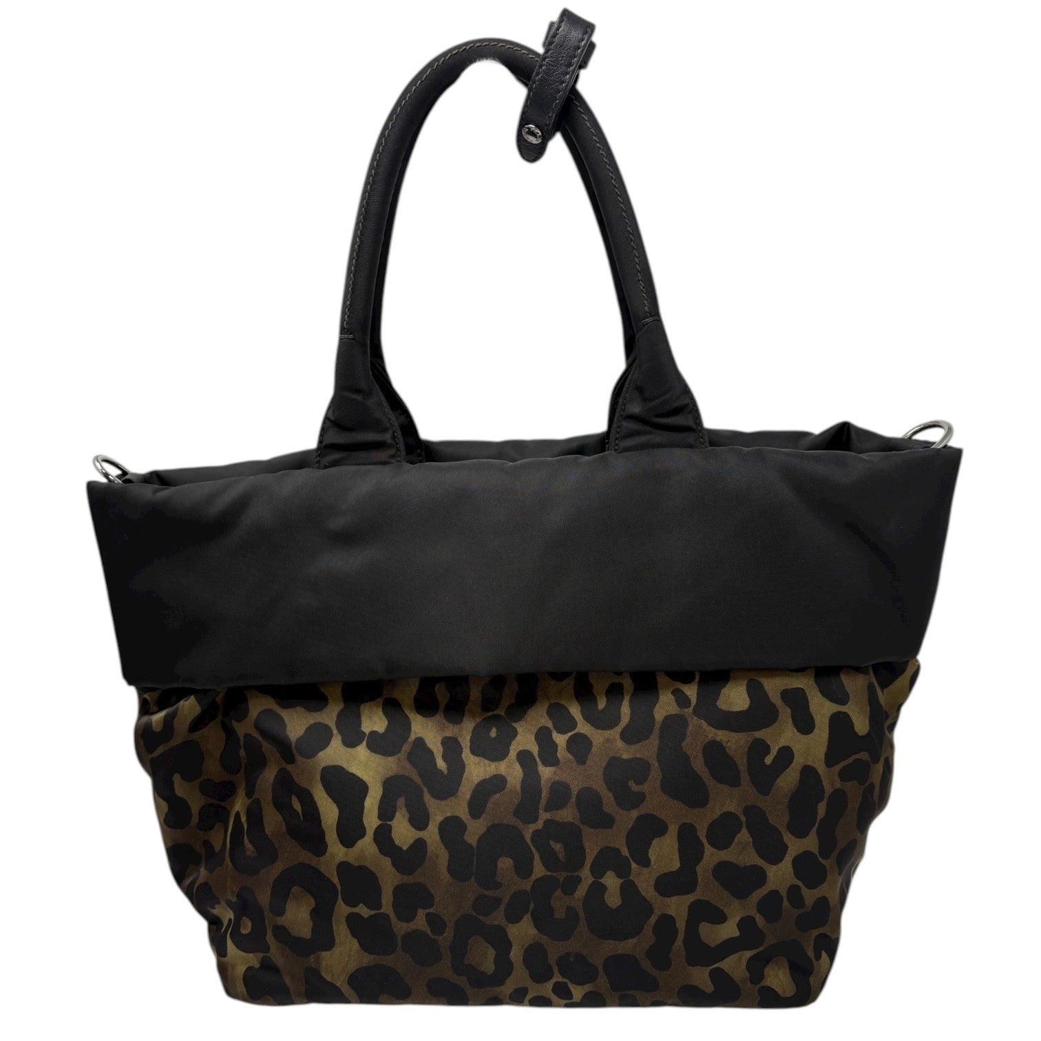 PRADA Vintage Logo Leopard 2way Shoulder Bag Crossbody Black Khaki Zip Nylon