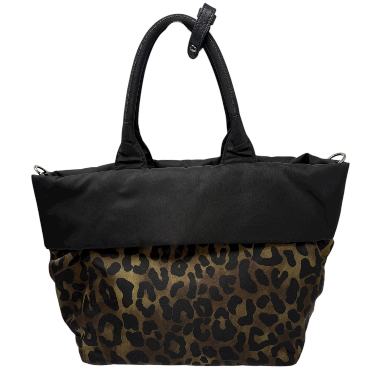 PRADA Vintage Logo Leopard 2way Shoulder Bag Crossbody Black Khaki Zip Nylon