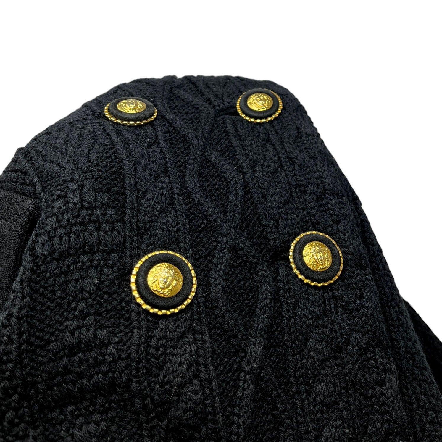 GIANNI VERSACE Vintage Medusa Logo Button Knit Jacket #44 Black Gold Rank AB+