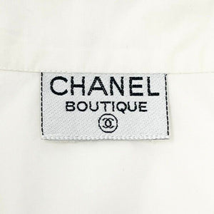 CHANEL Vintage CC Mark Logo Button Up Sleeveless Shirt Top White Gold Cotton