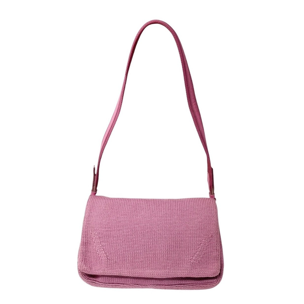 PRADA Vintage Logo Knit Shoulder Bag Pink Silver Cotton Nylon Zip