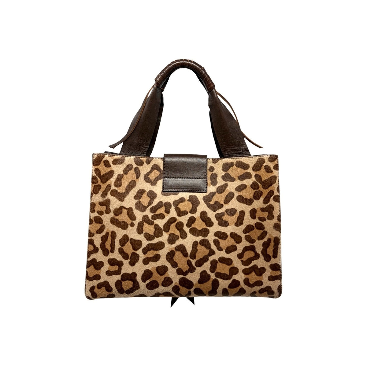DOLCE&GABBANA Vintage Logo Leopard Pony Hair Hand Bag Beige Brown 902449
