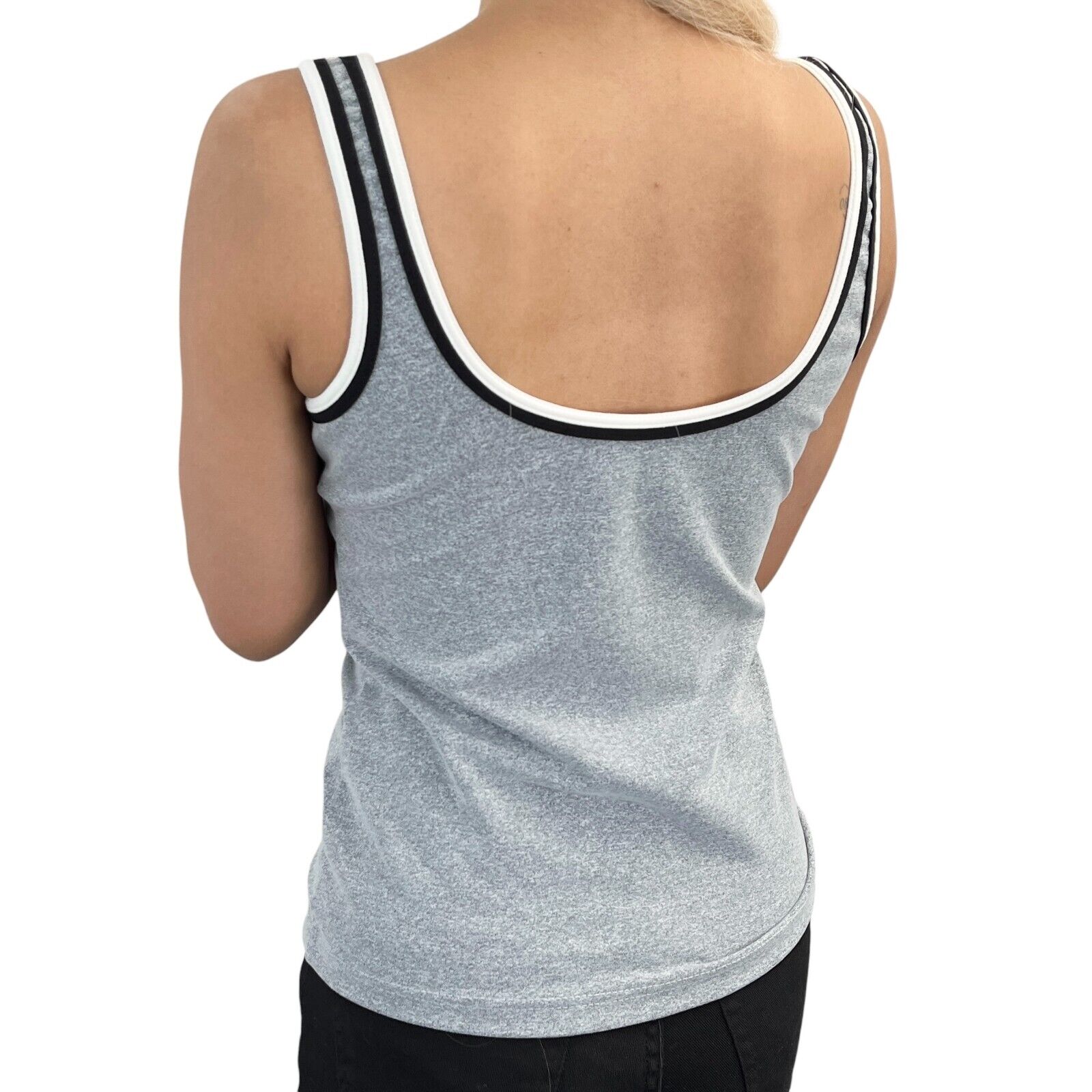 CHANEL Vintage 98P CC Mark Logo Tank Top #38 Camisole Gray Black Nylon