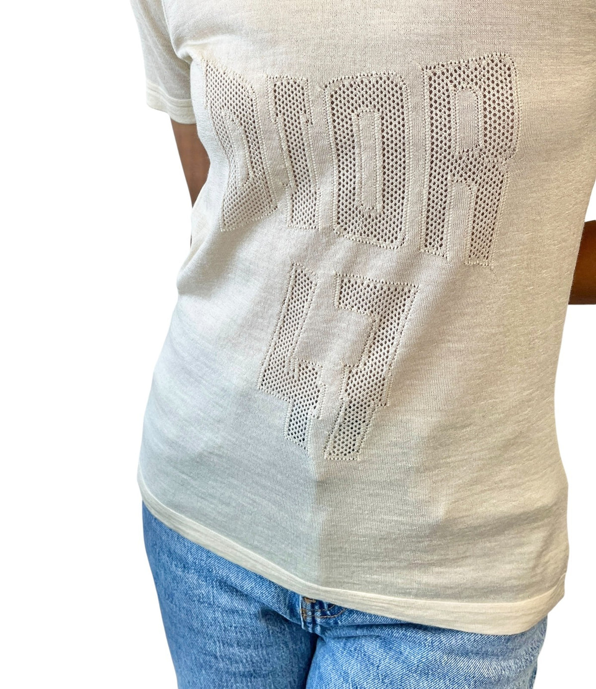 Christian Dior Vintage 2005 Knit T-shirt Top #38 Yellow Cream Wool 902813