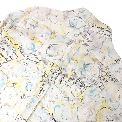 CHANEL Vintage 98C CC Logo Button Camellia Silk Shirt Top #38 Multicolor 902917