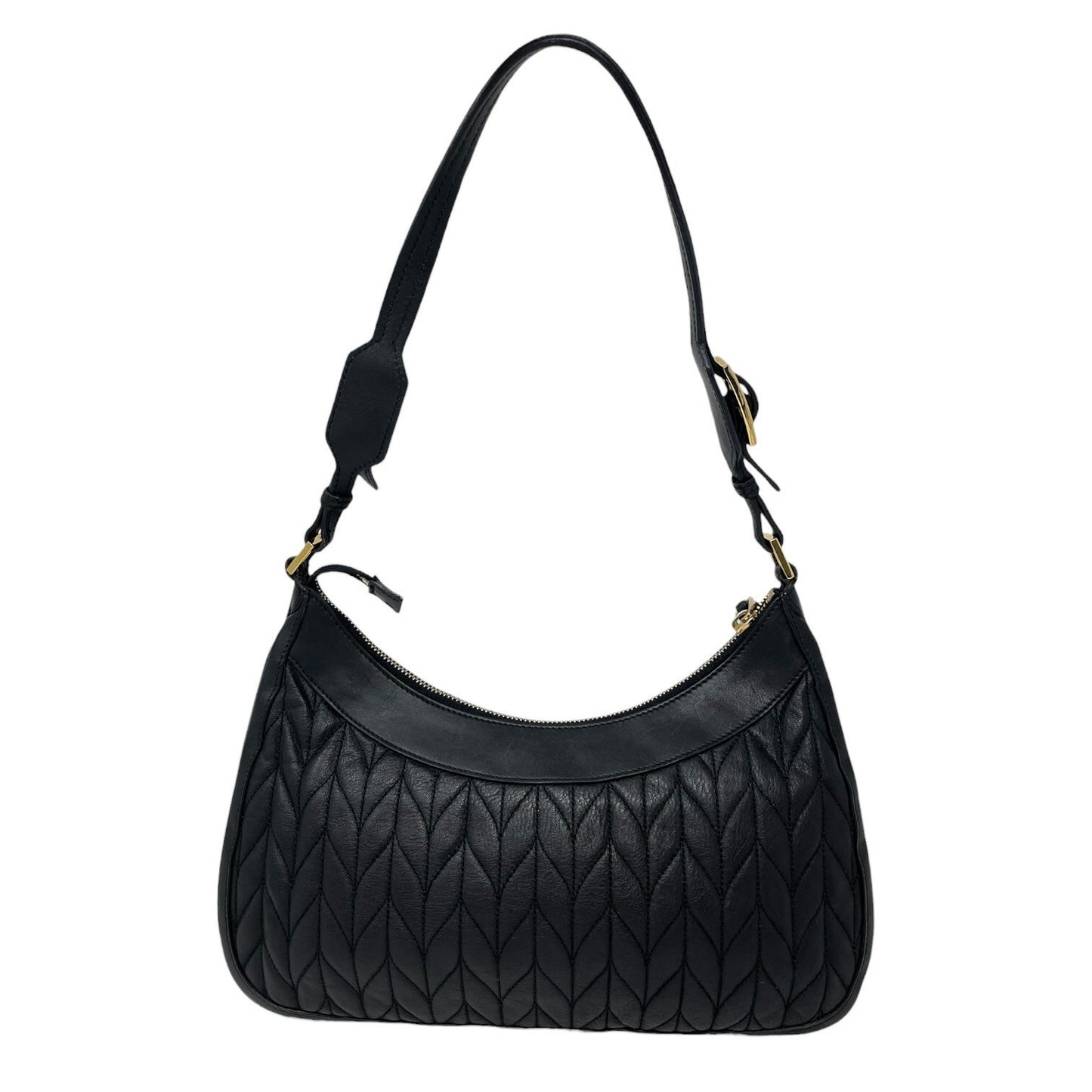 GUCCI Vintage Logo Quilted Hobo Shoulder Bag Black Gold Leather Zip 106546