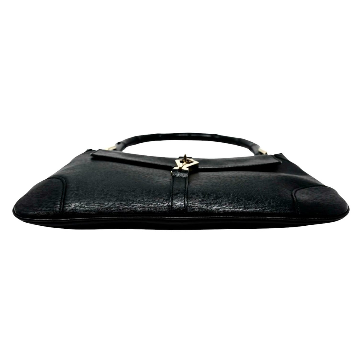 GUCCI Vintage Bamboo Jackie Shoulder Top Handle Bag Black Gold Leather 902332