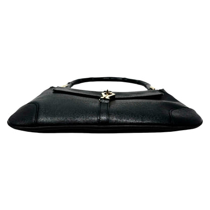 GUCCI Vintage Bamboo Jackie Shoulder Top Handle Bag Black Gold Leather 902332