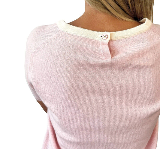 CHANEL Vintage 96C CC Mark Logo Knit Top T-shirt #38 Pink Cashmere Button
