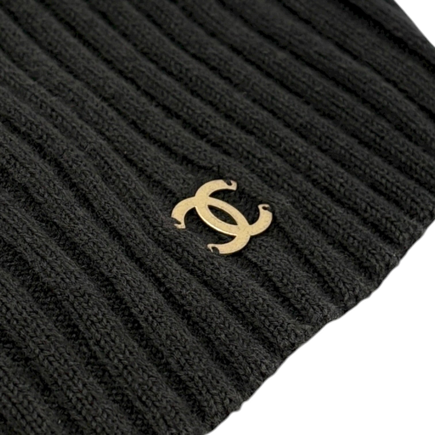 CHANEL Vintage 01C CC Mark Logo V-Neck knit Tank Top #40 Black Gold Cotton