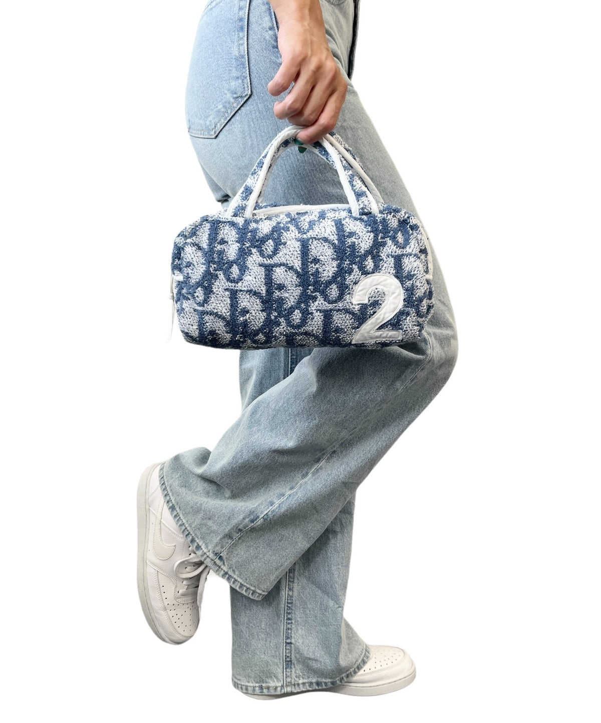 Christian Dior Vintage Trotter Monogram Terry Cloth Mini Bag Blue 902337