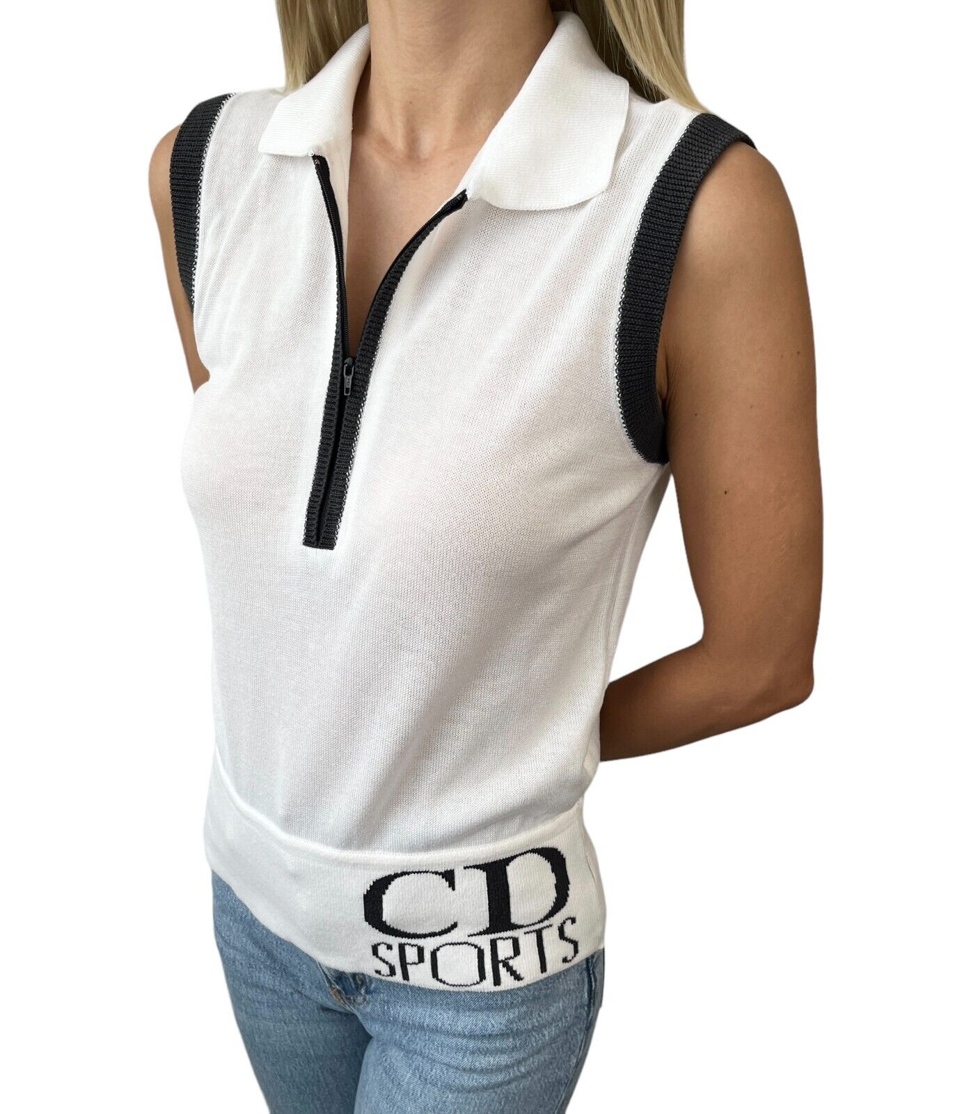 Christian Dior Sports Vintage Big Logo Sleeveless Top #S White Cotton Rank AB