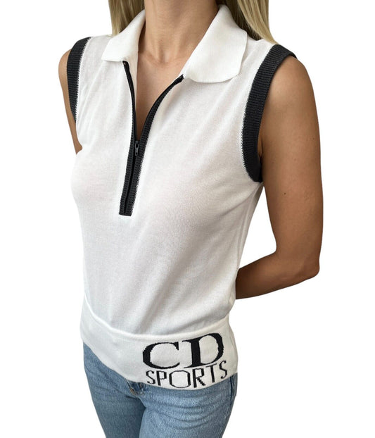 Christian Dior Sports Vintage Big Logo Sleeveless Top #S White Cotton Rank AB