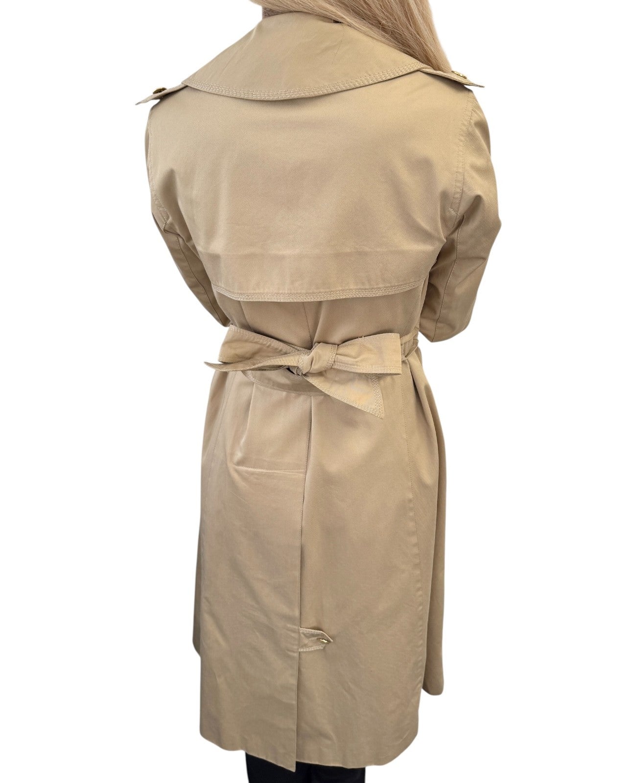 CELINE Vintage Trench Coat Jacket #M Beige Cotton Gold Logo Button