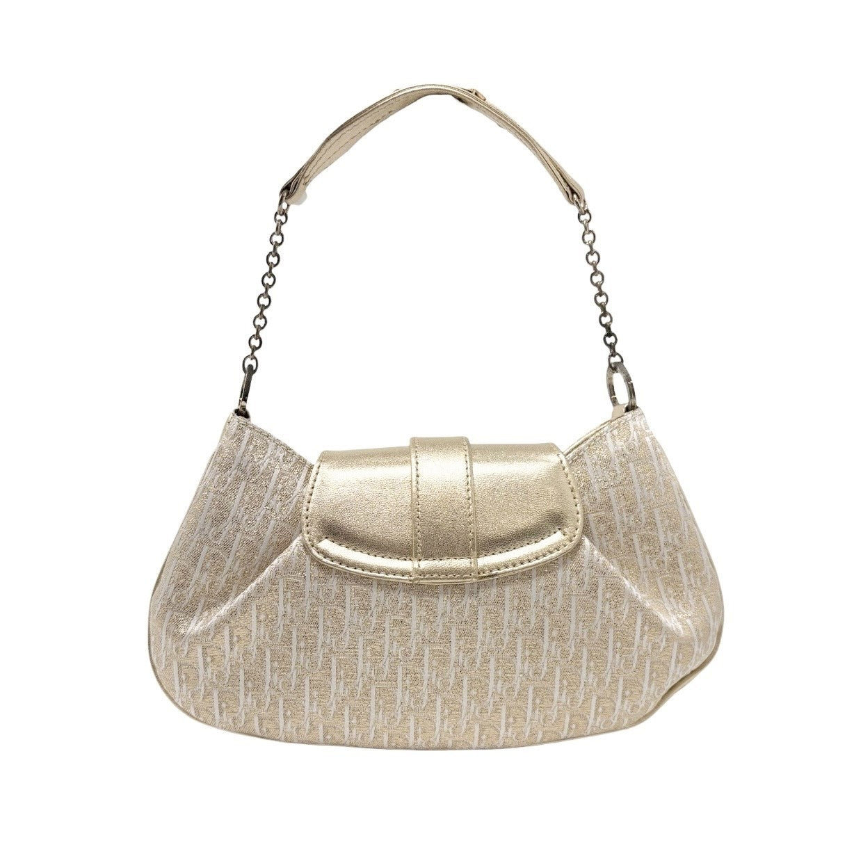 Christian Dior Vintage 2002 Trotter Monogram Chain Mini Bag Pochette White Gold