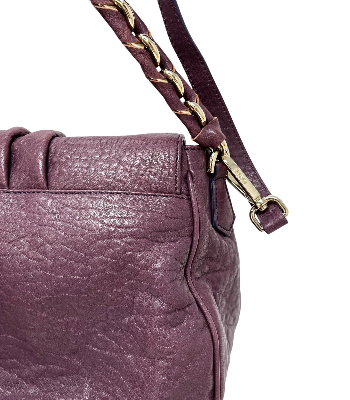FENDI Vintage FF Logo Mia Shoulder Bag Crossbody 2way Purple Gold Leather