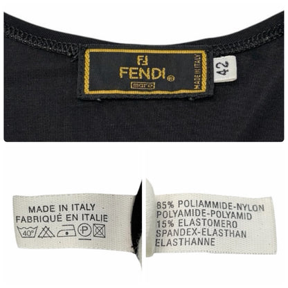 FENDI Vintage FF Logo Sleeveless Dress One-piece #42 Black Silver Nylon 901809
