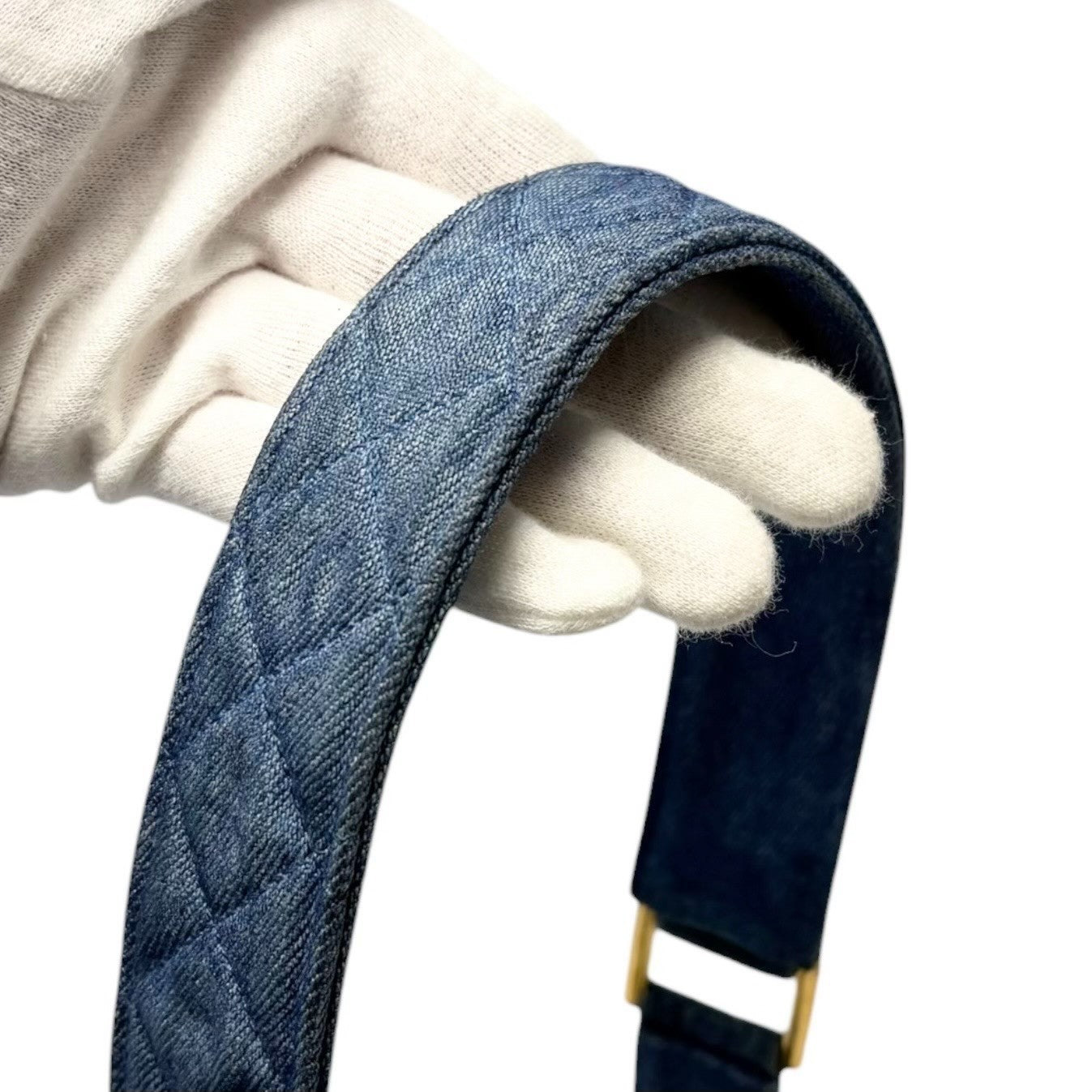 CHANEL Vintage CC Logo Turnlock Quilted Denim Flap Shoulder Bag Blue Gold