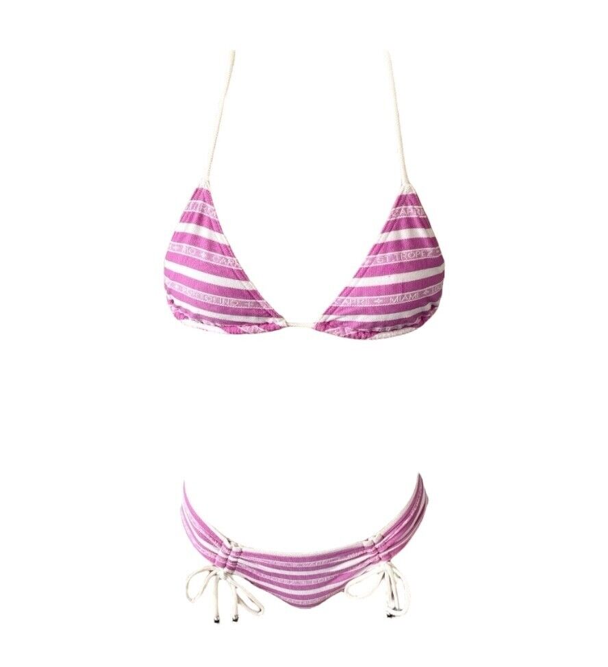 LOUIS VUITTON Vintage Logo Swimwear Stripe Bikini Set #34 Polyester Pink RankAB