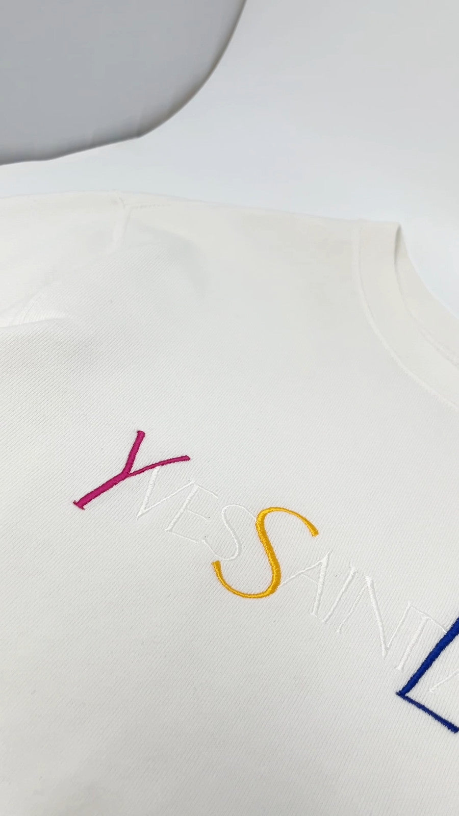 Yves Saint Laurent Vintage YSL Logo Sweatshirt Top #M White Cotton Long Sleeve