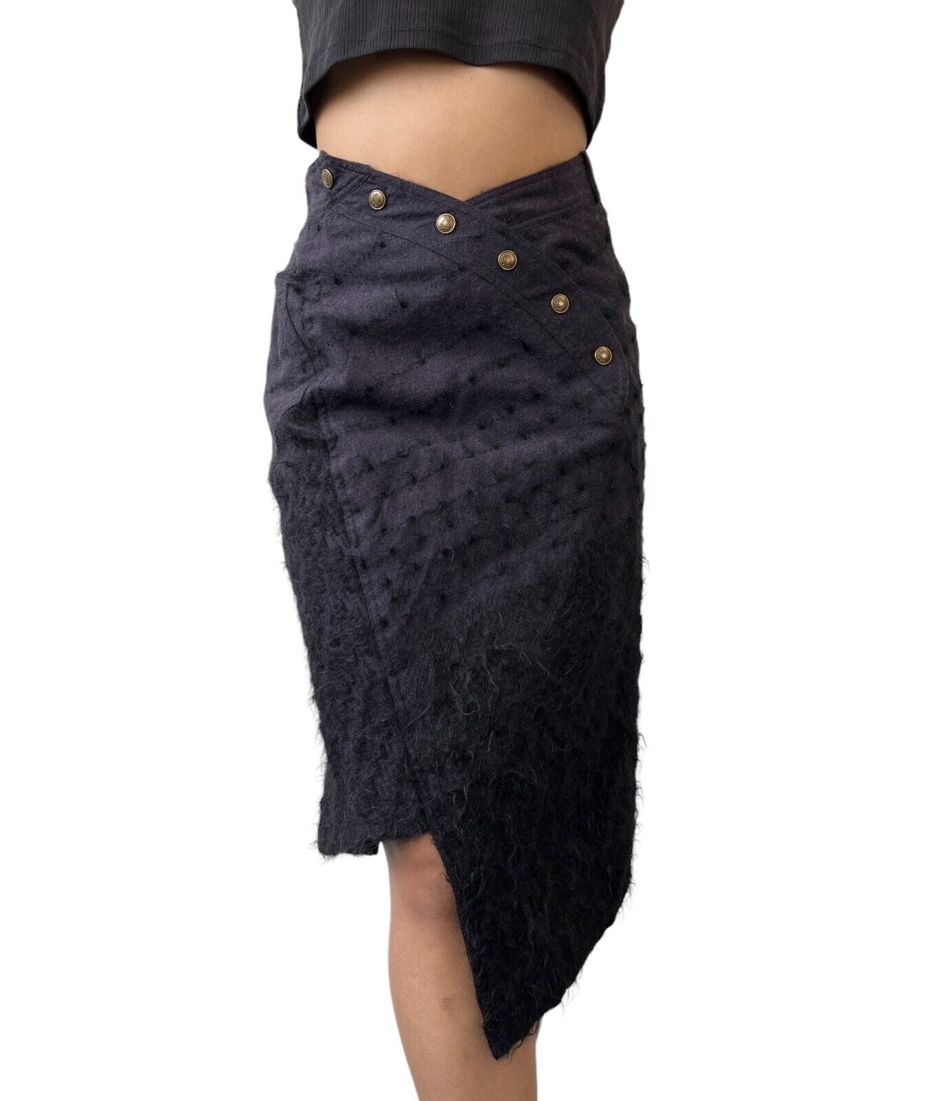 Christian Dior Vintage Logo Asymmetry Skirt #36 Snap Purple Black Wool Rank AB