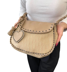 Christian Dior Vintage 2007 Trotter Monogram Crossbody Bag Charm Cream Leather