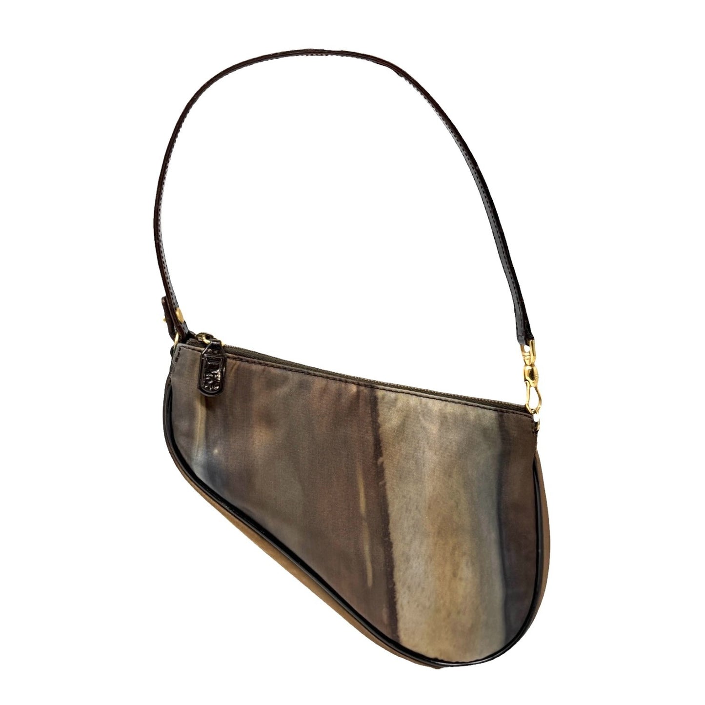 Christian Dior Vintage 2001 Saddle Nylon Shoulder Bag Pochette Brown Gold