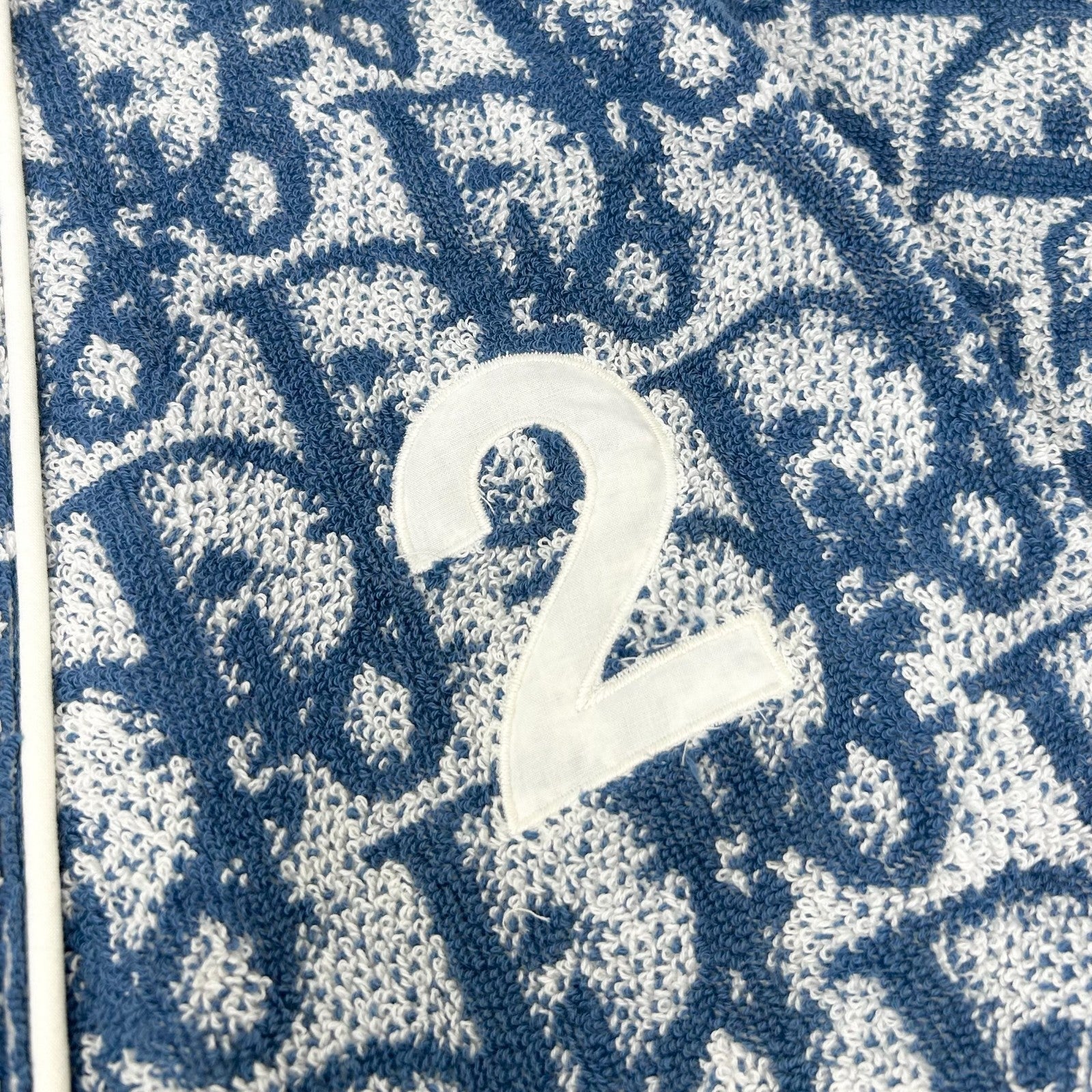 Christian Dior Vintage Trotter Monogram Logo Bathrobe #L Terry Cloth Blue White