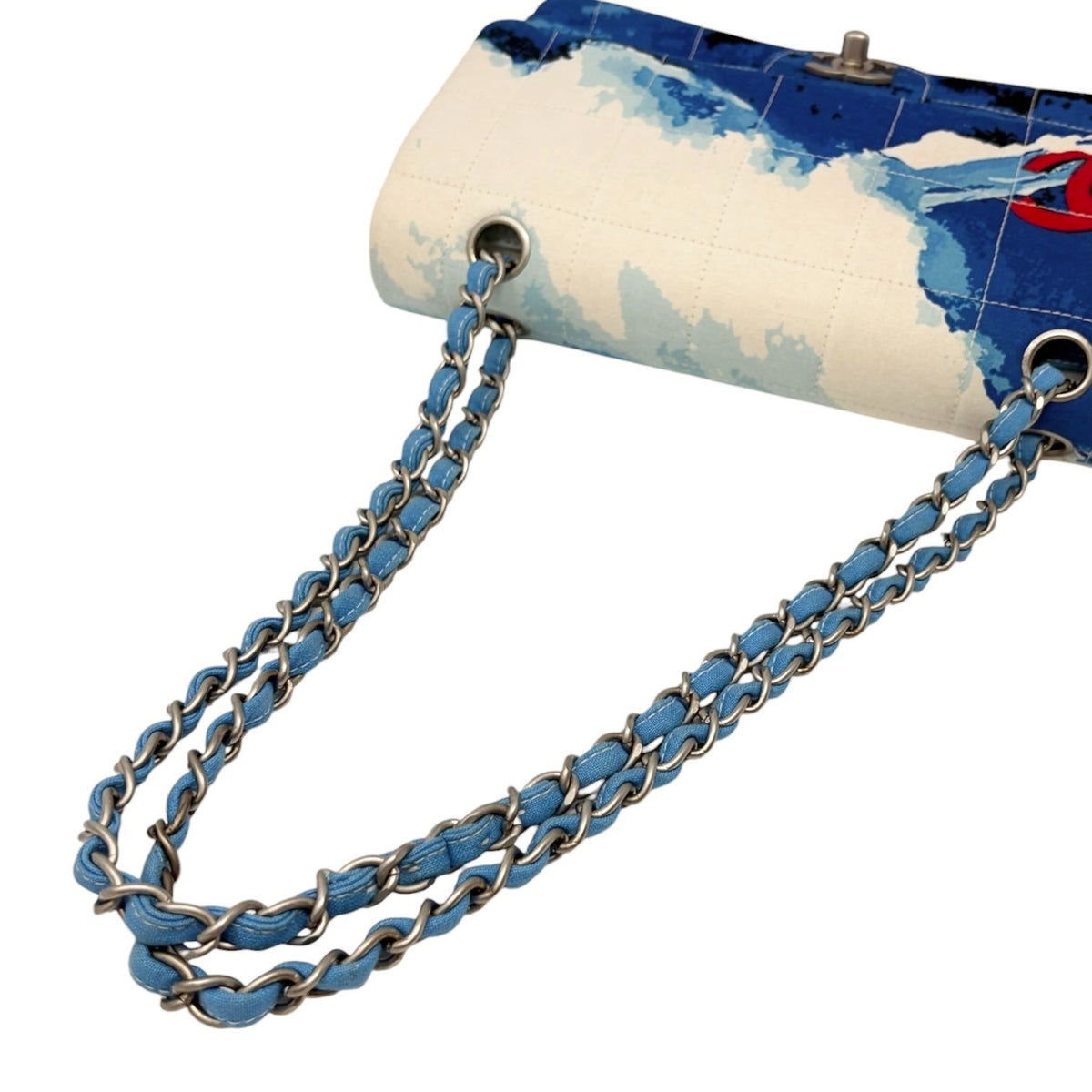 CHANEL Vintage CC Surf Turnlock Chain Flap Crossbody Bag Blue Canvas 902363