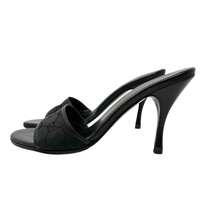 GUCCI Vintage GG Monogram Logo Sandals Heels #36-36.5 Black Canvas Leather