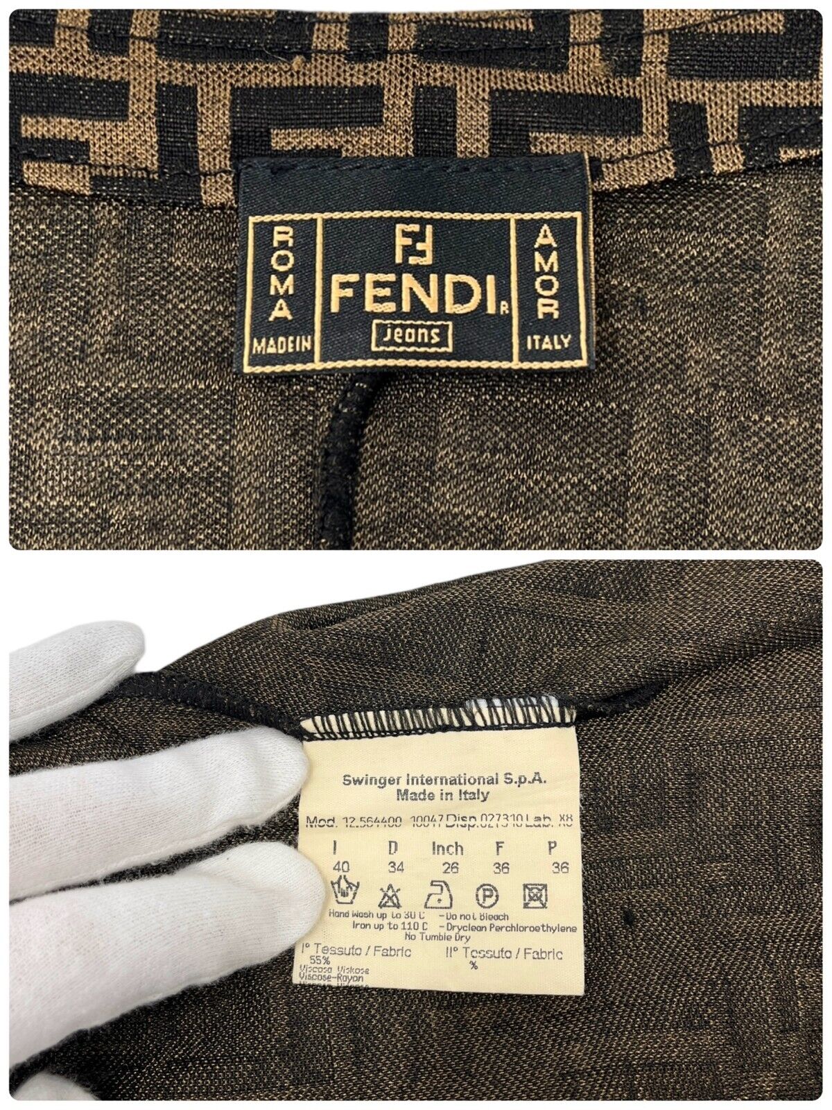 FENDI Vintage Zucca Monogram Logo Shirt Top #36 Button Brown Rayon Rank AB