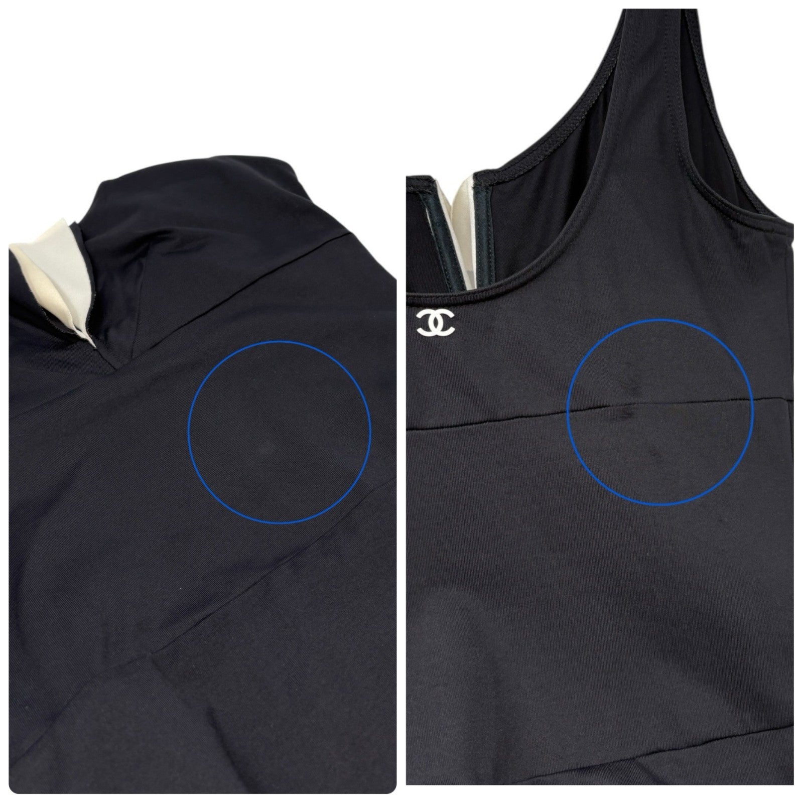 CHANEL Vintage 03C CC Swimwear Mini Dress One-Piece #42 Black White Nylon