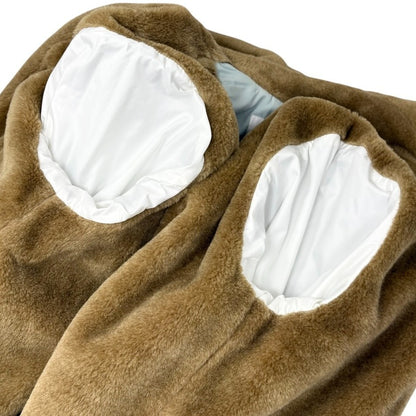 CHANEL Sport Vintage 01A CC Fur Collar Coat Jacket #38 Light Blue Brown 902901