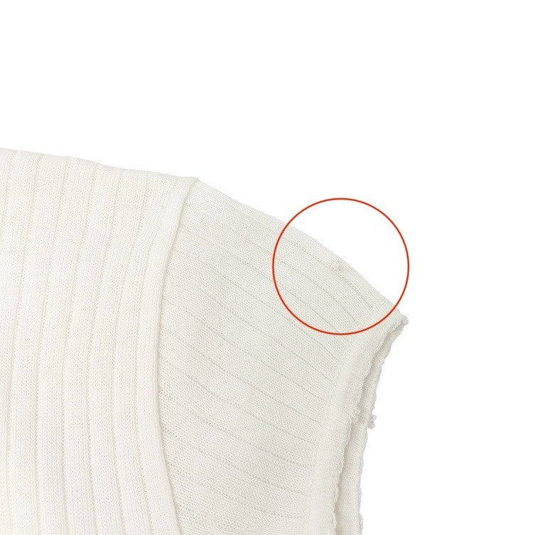 CHANEL Vintage 04P CC Mark Logo Knit T-shirt Top Rib Short Sleeve White Cotton