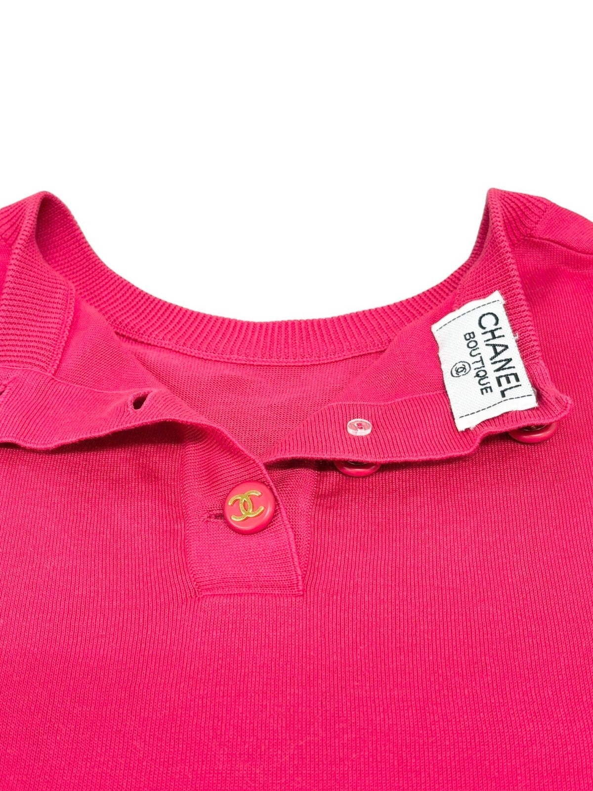 CHANEL Vintage CC Logo Button Knit Top #40 Short Sleeve Pink Rank AB