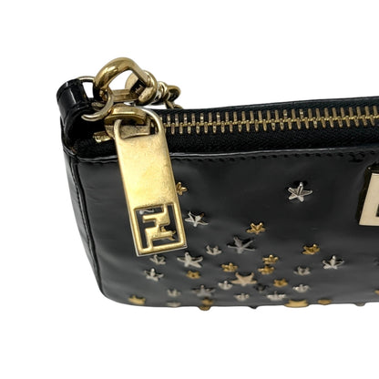 FENDI Vintage FF Logo Star Studs Mini Chain Shoulder Bag Black Gold 902276