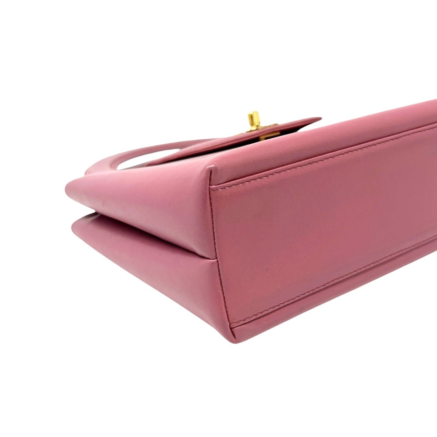 CHANEL Vintage CC Logo Turnlock Top Handle Flap Bag Pink Gold Leather Handbag