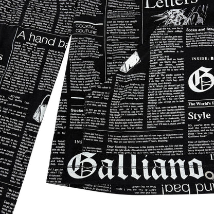John Galliano Vintage Newspaper Print Hoodie Top Pants Set #XS Black 902549