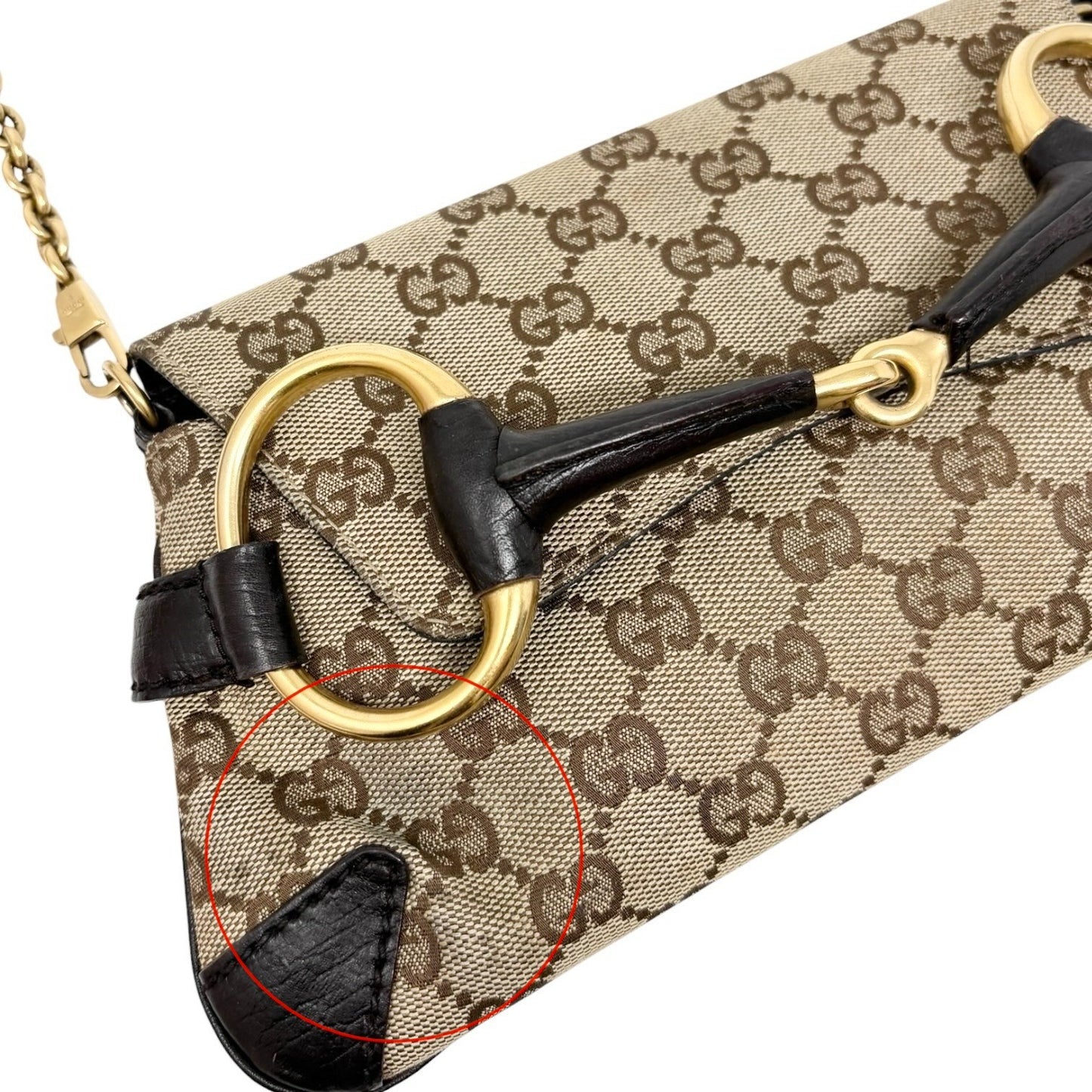 GUCCI Vintage GG Monogram Logo Horsebit Shoulder Bag Brown Gold Canvas 901880