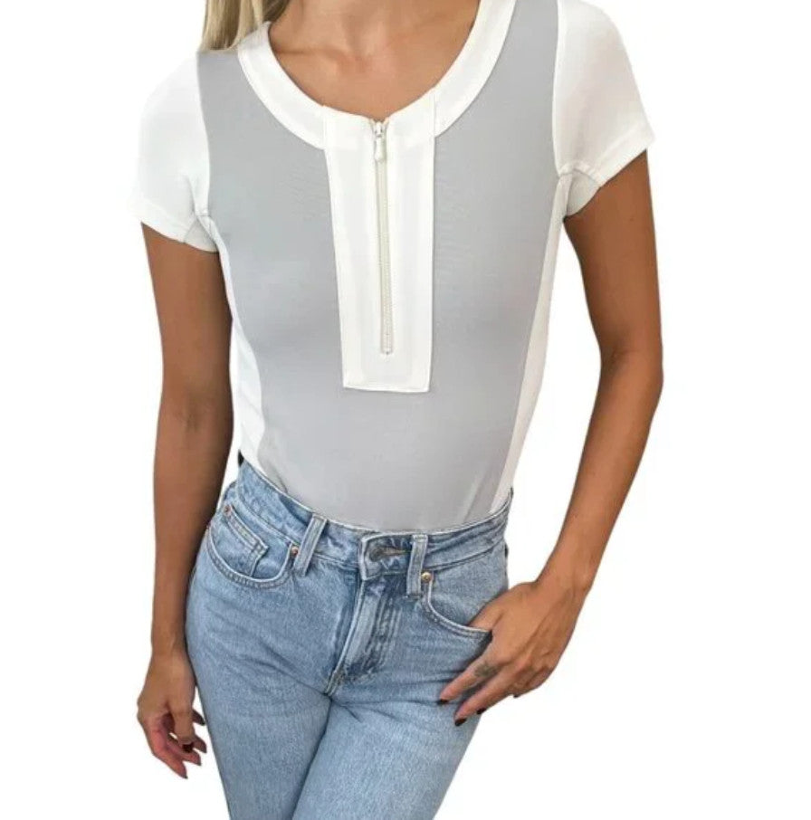 CHANEL Sport Vintage 01P CC Rompers One Piece #34 Zip Gray White Nylon